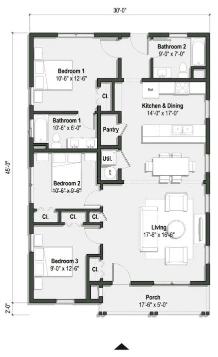 La Mariposa III 1289 sq ft - Floor plan